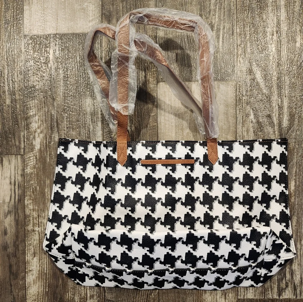 Thirty-One Modern Tote Bag – Classic Houndstooth Pebble, Black/White, Vegan